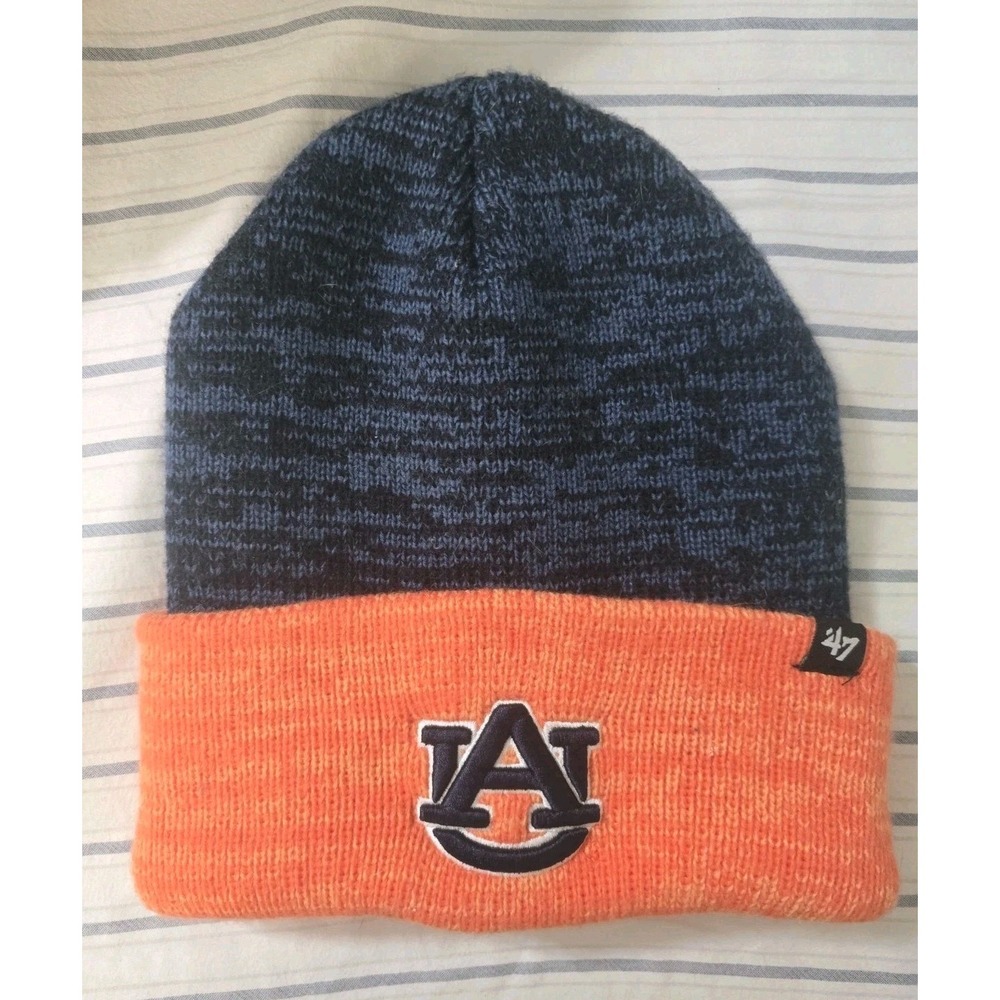 '47 Brand NCAA Auburn Tigers Mens Beanie Toboggan Winter Hat Cap Orange Blue